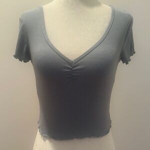 Destined Light Blue Ribbed V-Neck Women's Top size Xs